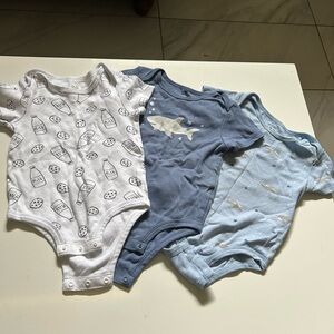 White and Blue Bodysuit Set Soft Cotton One Pieces - 24m